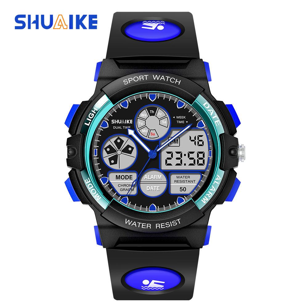 Shuaike 936 Kinder Bewegungs 5Atm Wasserdicht Analog Digital Sportuhr Rund Kunststoff Modeuhr