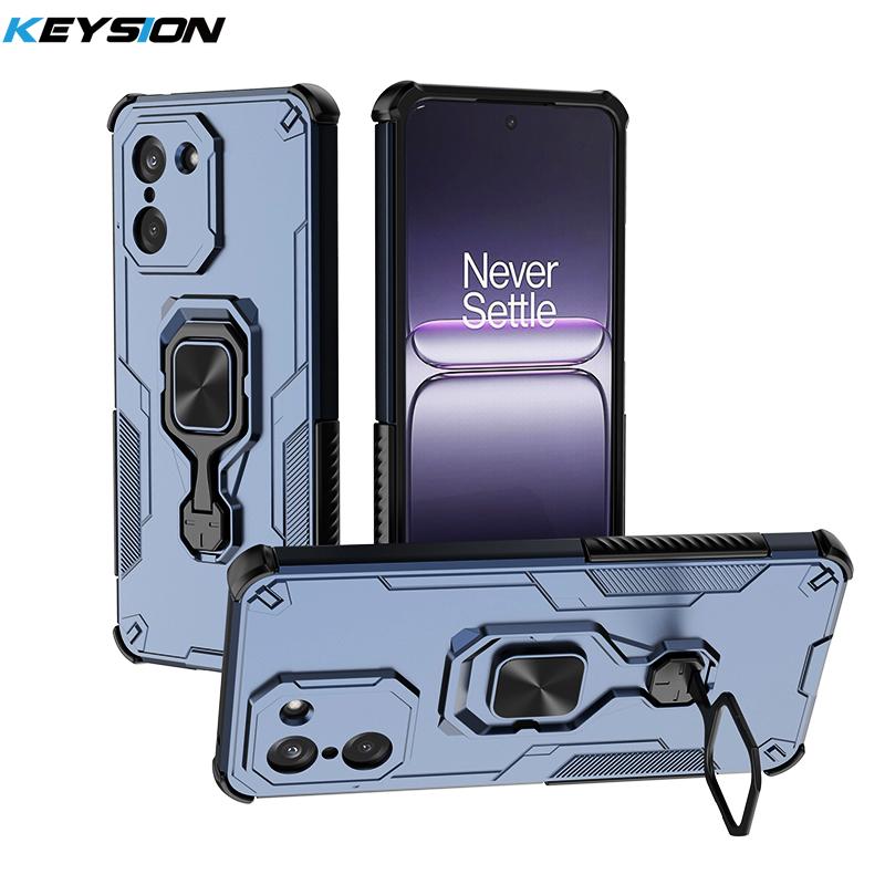 KEYSION Coque Armure Antichoc pour OnePlus Nord 5 5G Silicone+PC Support Métal Vertical Anneau Live Housse de Téléphone pour OnePlus Nord CE5