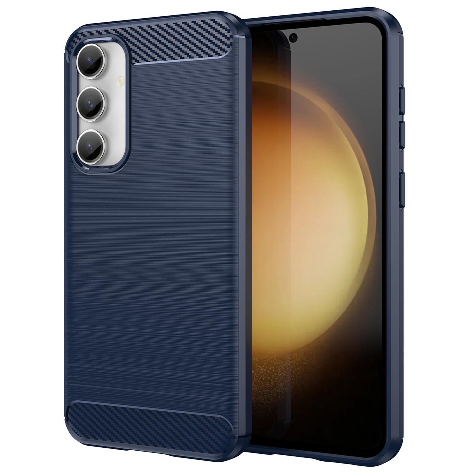 

For Samsung Galaxy S23 FE Soft TPU Brushed Phone Case Carbon Fiber Texture Phone Back Cover Blue
