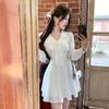 Double-layer Sleeve Throbbing Small White Dress Lace Long-sleeved Shirt Dress French Stunning White Spring and Summer Skirt To Wear