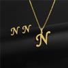 A-Z 26 Charm Initial Necklace And Stud Earrings Jewelry Sets Alphabet Pendant Chain Letter Mom Gifts Drop Shipping