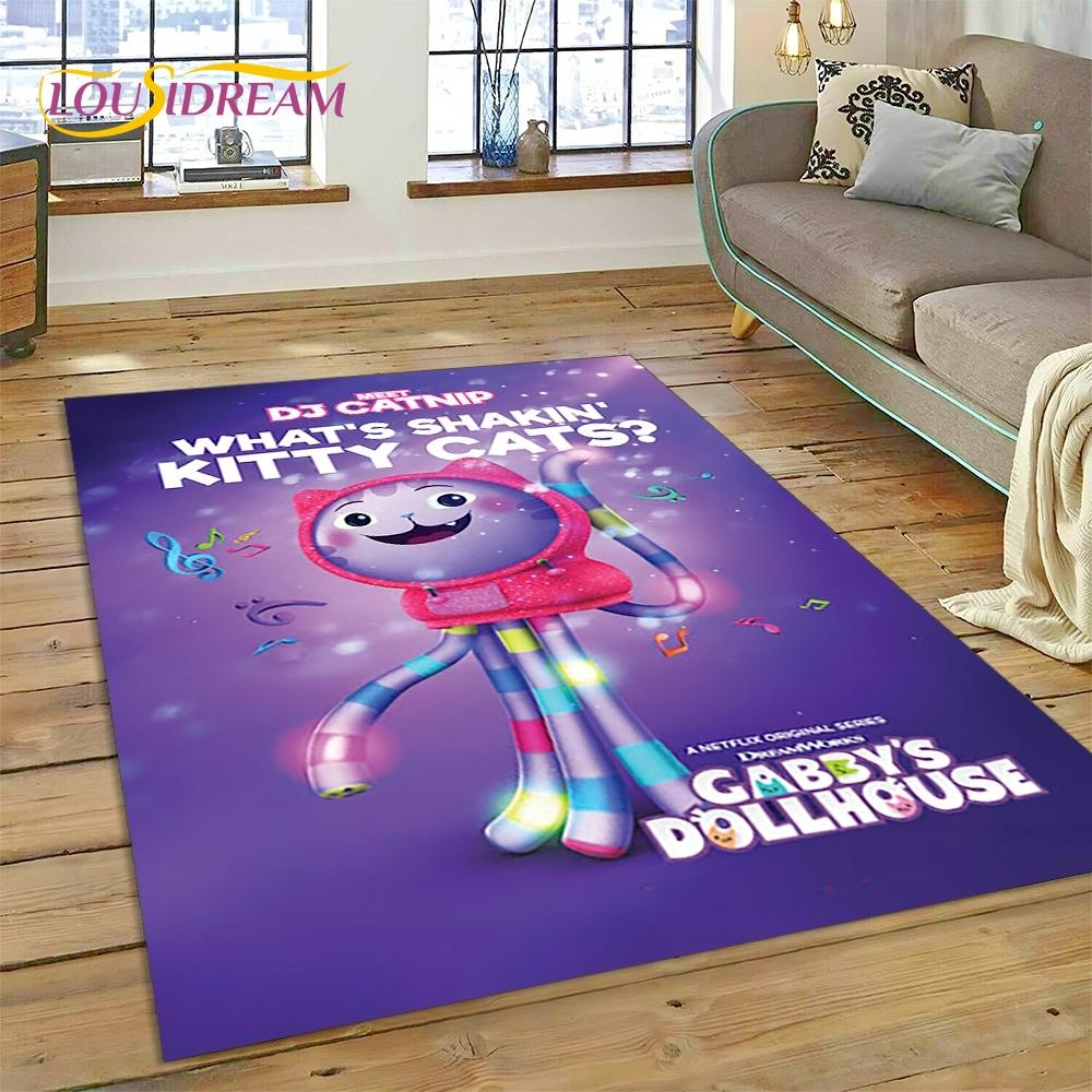 Cartoon Cute Gabbys Dollhouse Girl Rug Carpet for Living Room Bedroom Home Decor,Non-slip Decoration for Sofa Doormat Gifts Kid