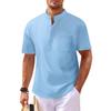 Men's Henley Neck T-shirt Cotton Linen Button Pocket  Tees Casual Short Sleeve Vacation Beach Style Solid Color Lightweight Tops
