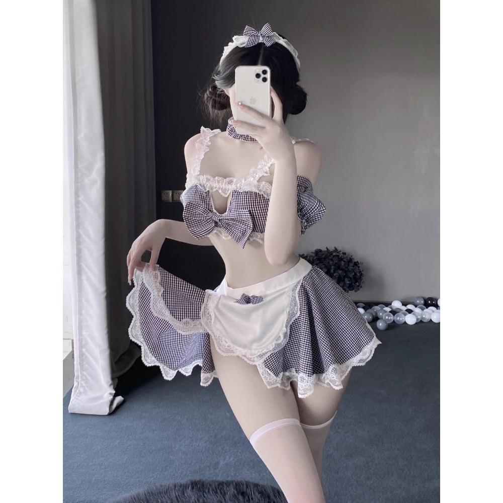 Women Chemise Sexy Lingerie Open Chest Crotchless Short Skirt Lace Transparent Exotic Maid Party Dress Cosplay Erotic Costumes