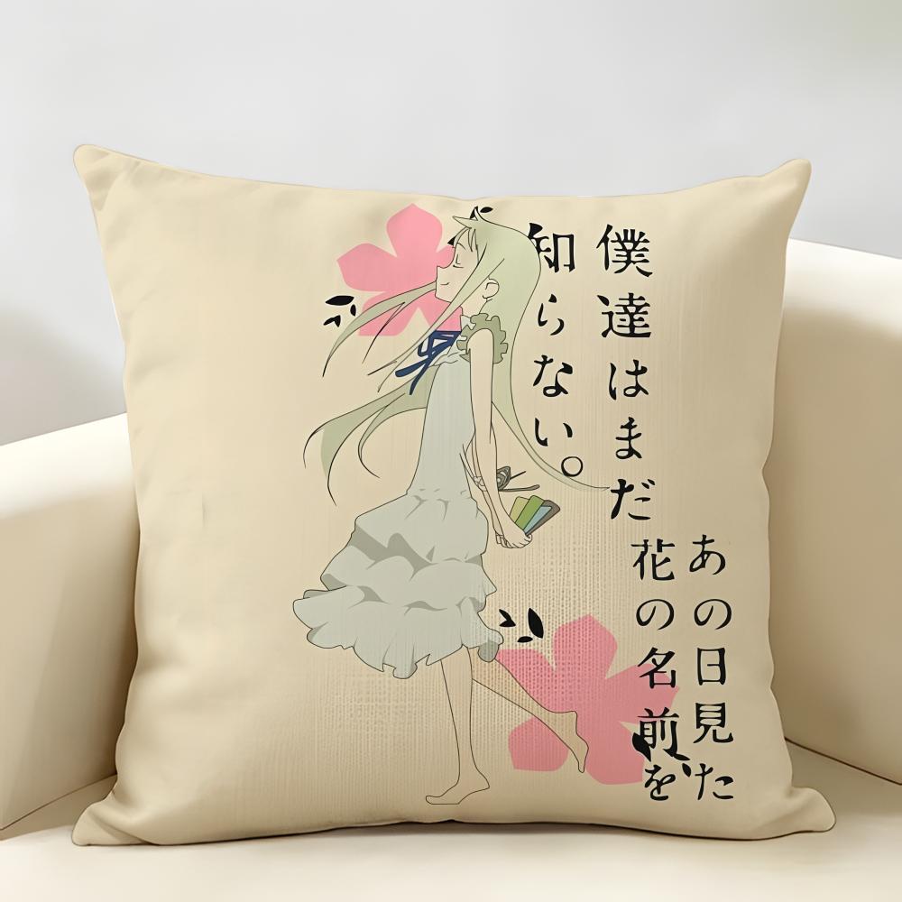 AAnohana Menma Anime Cute Cushion Cover Natural Linen Organic Fabric DoubleSided Printing Room Sofa Decor Pillow Case