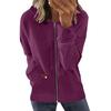 Women's Loose Fit Solid Color Zip Up Hooded Long Sleeve Sweatshirt Casual Pocket Hoodie Top