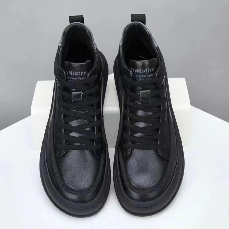 Genuine velvet warm cotton shoes medium top men's shoes winter new leather casual leather shoes high top board shoes