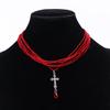 Y2K Gothic Cross Pendant Necklace For Women Red/Black Blood Drop Seed Beads Choker Vintage Halloween Girl Neck Jewelry Gift