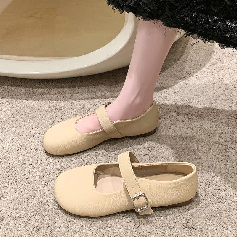 French evening wind Mary Jane women's shoes spring and summer 2025 new fashion one-word buckle with shallow mouth soft sole non-slip single shoes