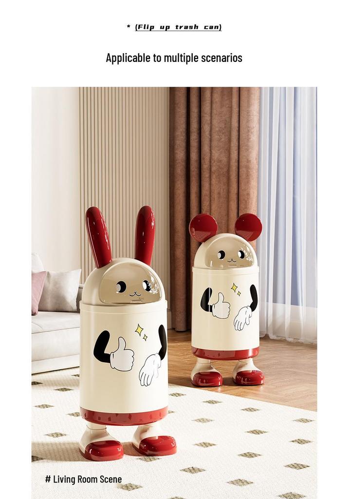 Cute Rabbit Ear Trash Can for Home, Bedroom, Living Room, or Coffee Shop