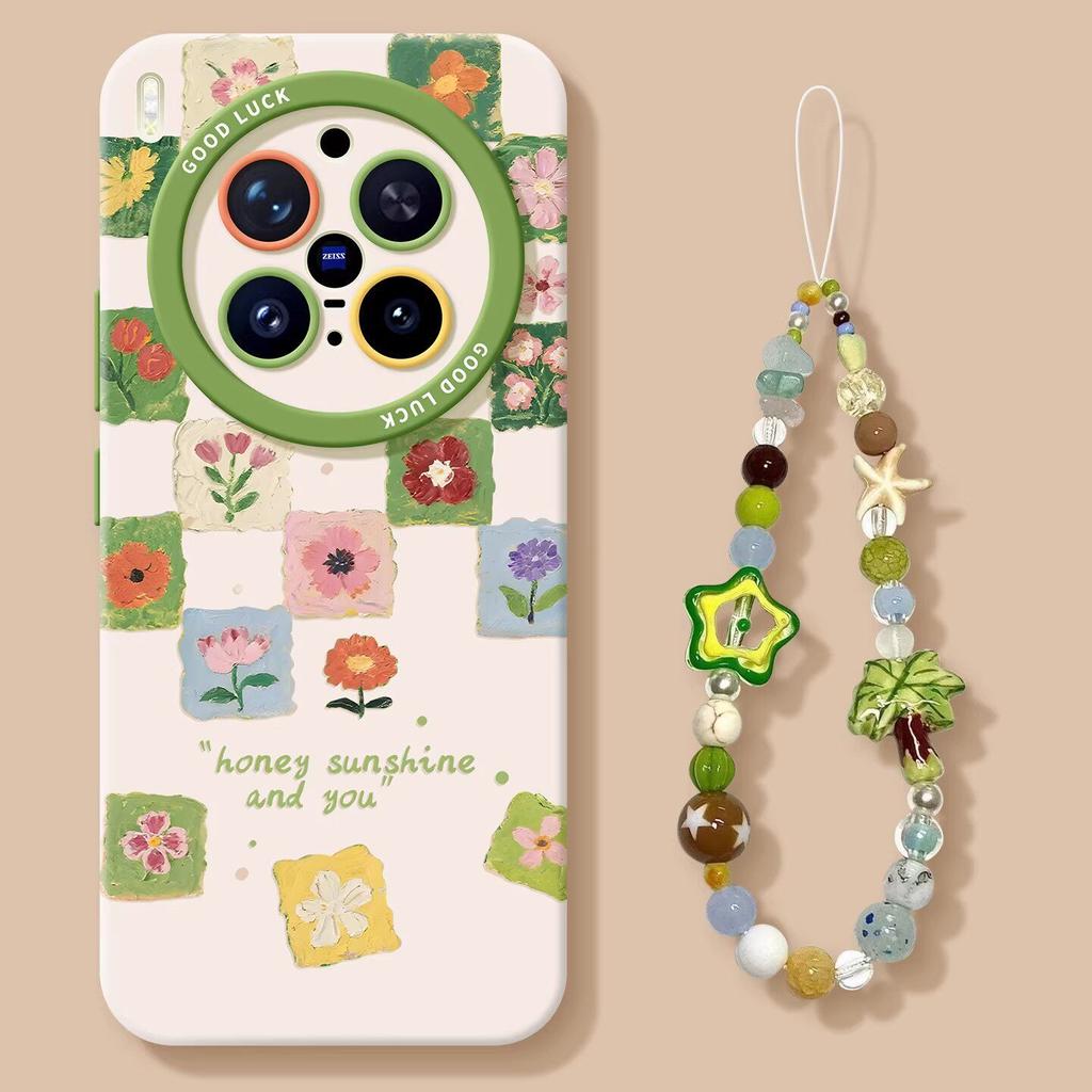 Flowers for Vivox300pro Silicone Oppo Spring Findx9 Samsung S26 Lanyard Xiaomi 17 Mobile Phone Case