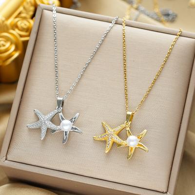 Fashion Starfish Pearl Necklace Personalized and Versatile Design Collarbone Chain Simple Temperament Necklace Women