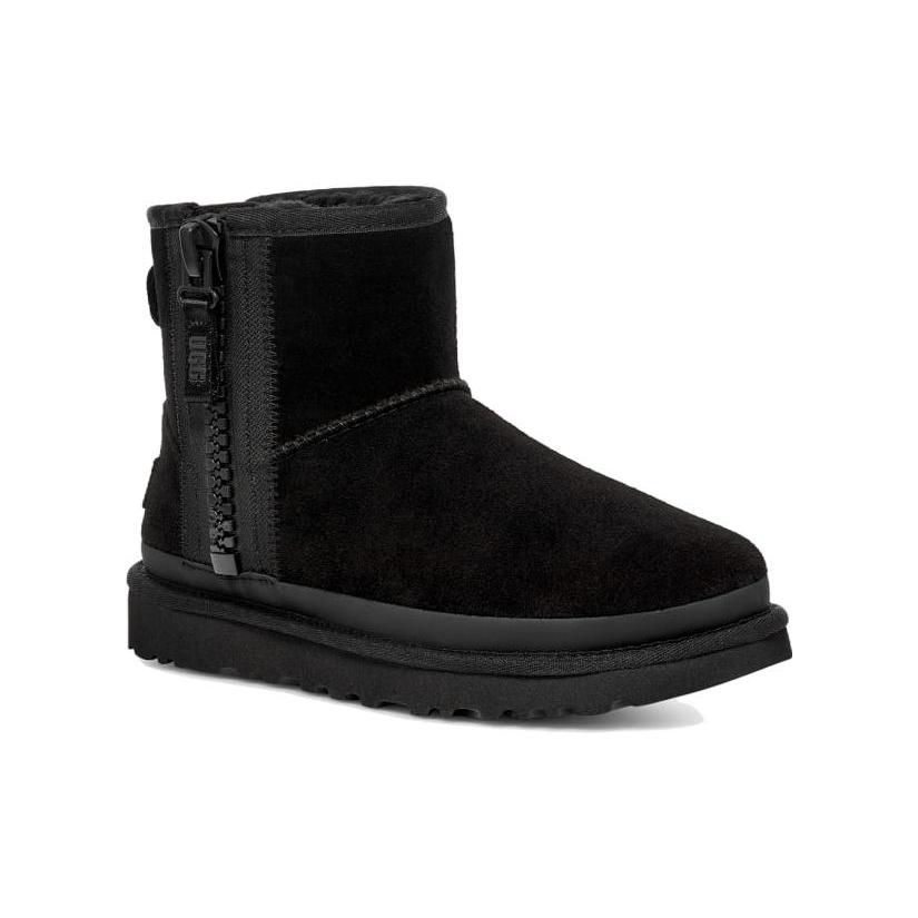 New UGG Classic Mini Zipper Tape Logo Boot 'Black' Women's 1144034-BLK