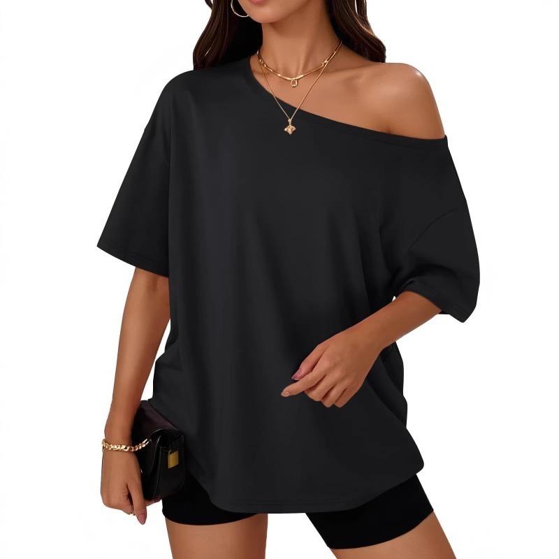 Women's Off-the-shoulder Loose Short-sleeved T-shirt Summer Casual Fashion Clothing