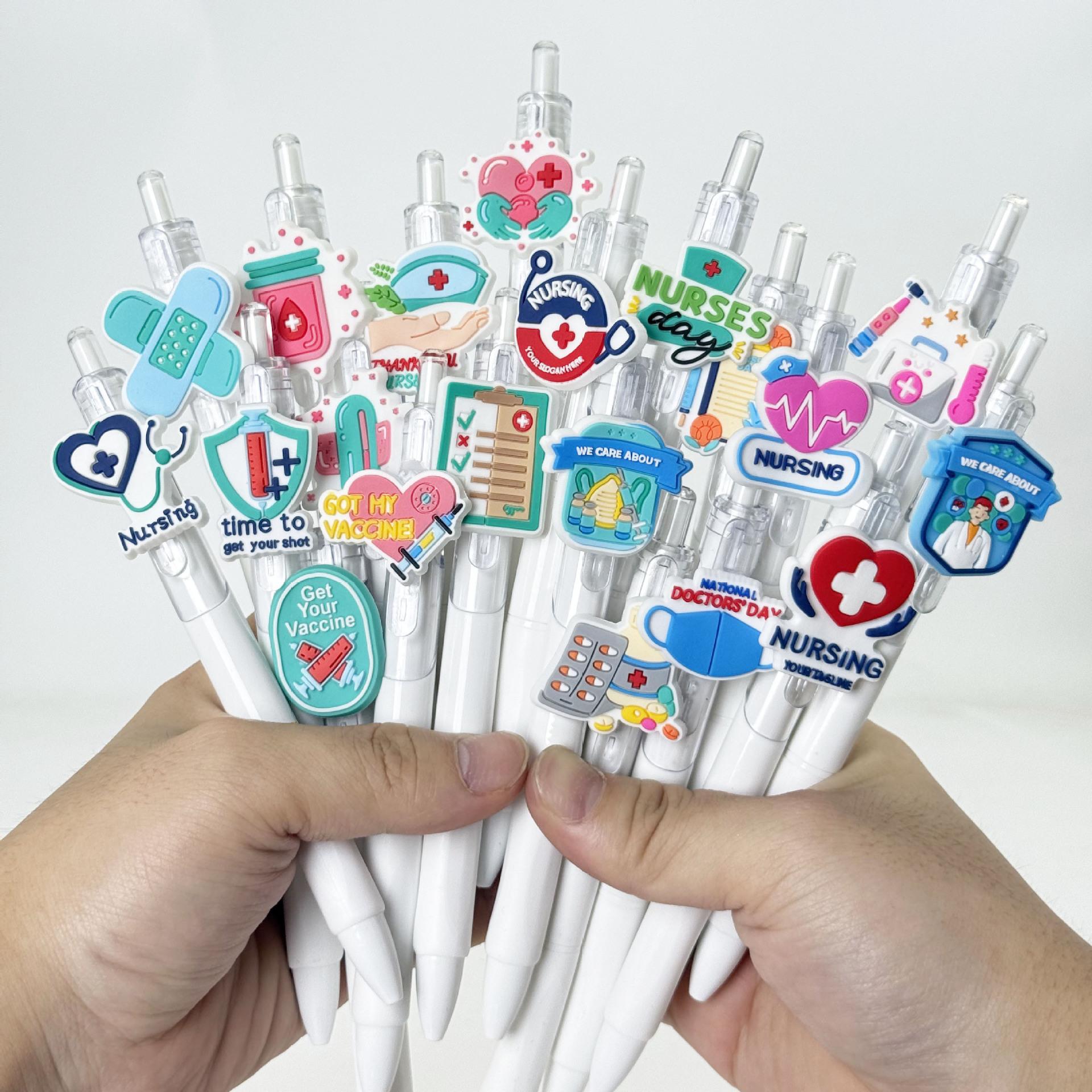 

10Pcs White Series Medical Pens, Quick-Dry Plastic Ballpoint Pens with Medium Tip, Suitable for Nurses and Healthcare Professionals, Retractable Closu Random style 10Pcs