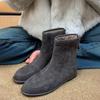 Korean Version of Niche Minimalist Suede Round Head Rear Zipper Flat Bottom Thin Boots Women's Autumn and Winter Versatile Martin Boots Short Boots