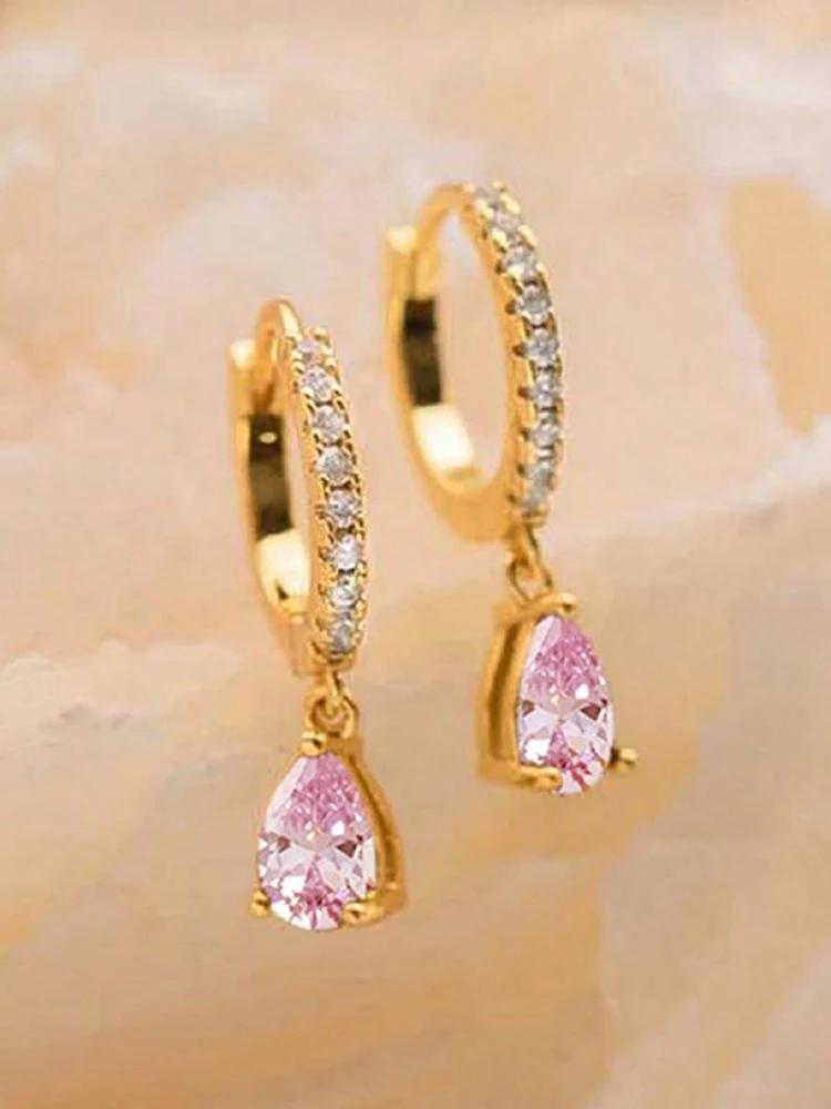 

Copper Colorful Zircon Simple Fashion Water Drop Hoop Earring For Women Dating Partyt High Quality Fine Jewelry