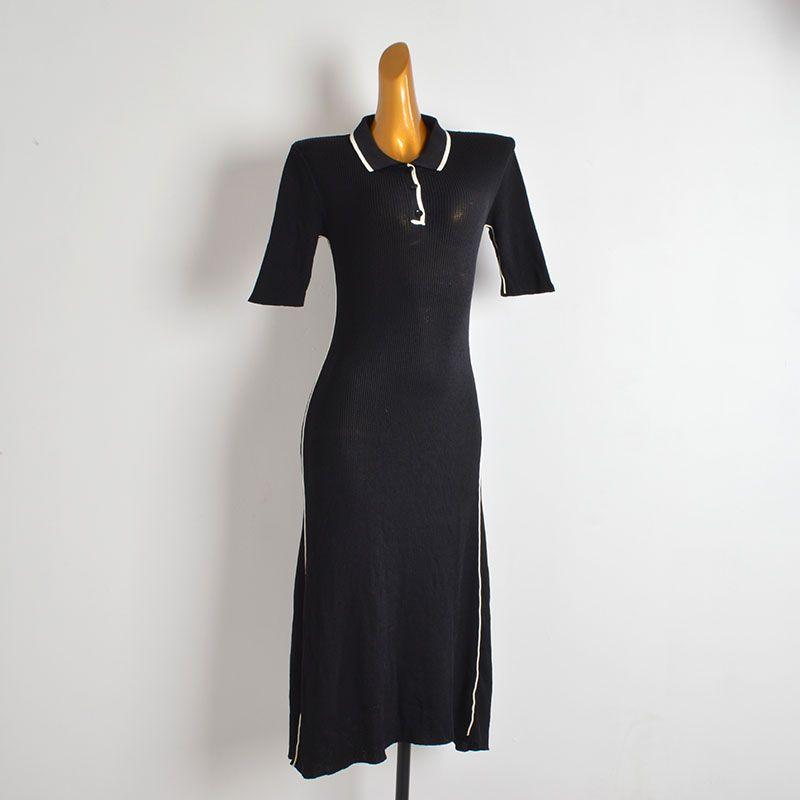

Sample Clothes Gyaru Polo Lapel Short sleeve Knitted dress Women clothes Summer Waist Hugging Slimming Mid-Length Hip Skirt Color matching All yards