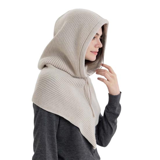 Men Women Shawl Scarf Solid Color Adjustable Drawstring Hooded Design Scarf 2 In 1 Winter Outdoor Hooded Wrap