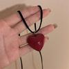 Fashionable Resin Heart Choker with Velvets Tie Adjustable Length Neckchain for Women Eye Catching Sweater Chain Jewelry