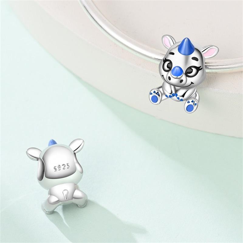 Charms Original Copper Blue Rhinoceros Animal Beads Fit Bracelet Diy Fine Gift Women Delicate Jewelry Accessory