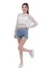 MIRIPARIS Damen-Shorts [Saladko_Abgewetzt Heiße Hose] [Sax L] Jeans-Shorts Low-Rise Jeans Lässig Beinschonend