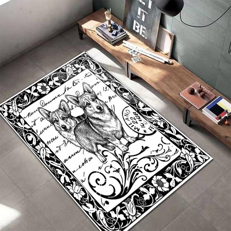 Black White Animals Pattern Square Carpet,Area Rug,Carpet Rug for Living Room Bedroom Sofa Playroom Decor,Non-slip Floor Mat,Holiday Birthday Gifts
