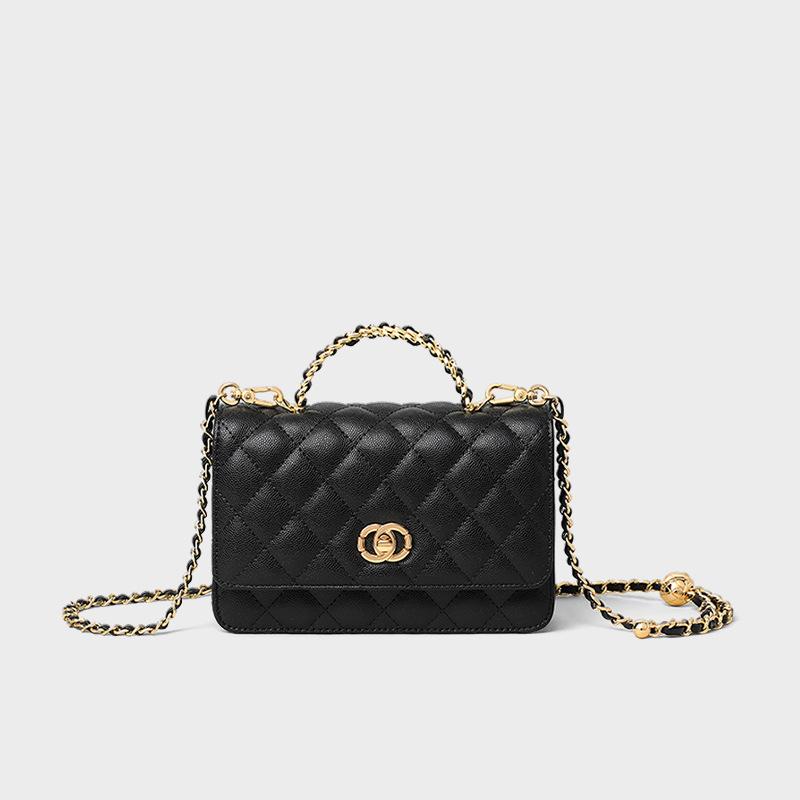 Bag New Summer Leather Crossbody Bag Women s Bag Premium Rhombus Chain Shoulder Bag чёрный