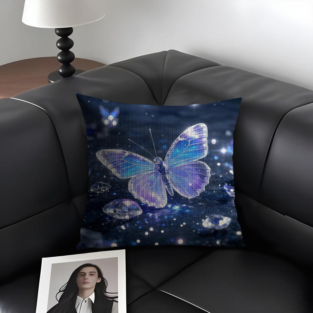 Butterfly INS Cushion Cover Natural Linen Organic Fabric DoubleSided Printing Sofa Home Decor Gift Pillow Case