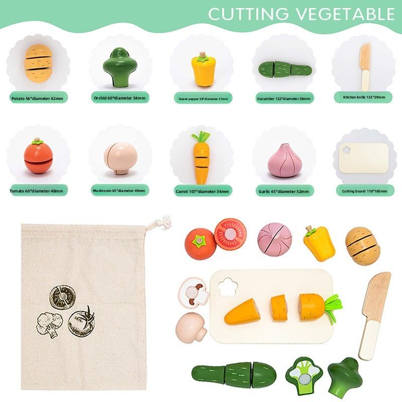 Toy Wooden Kitchen Set Fruits Vegetables Children Pretend Cooking Activities