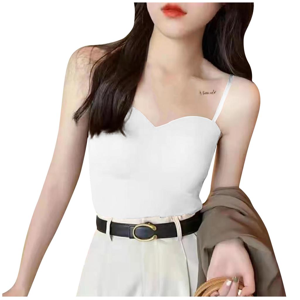 Women's Ice Silk Fixed Cup Latex Pad Outer Wear Camisole Slim Comfortable Underwear