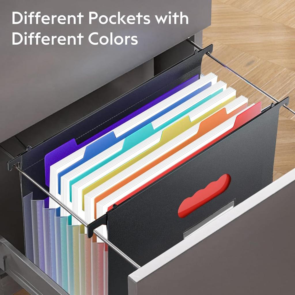 Expanding Hanging File Folders, Plastic Filing Organizer, 7 Pockets Accordion Drawer Organizer for Filing Cabinet, Ert Filling Folders with Colorful
