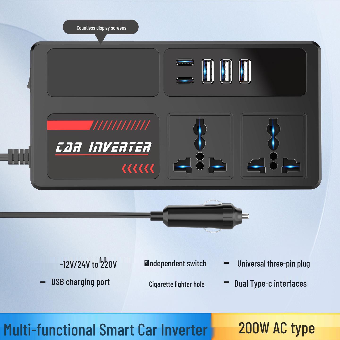High Power Smart 12V/24V to 220V Car Inverter Charger