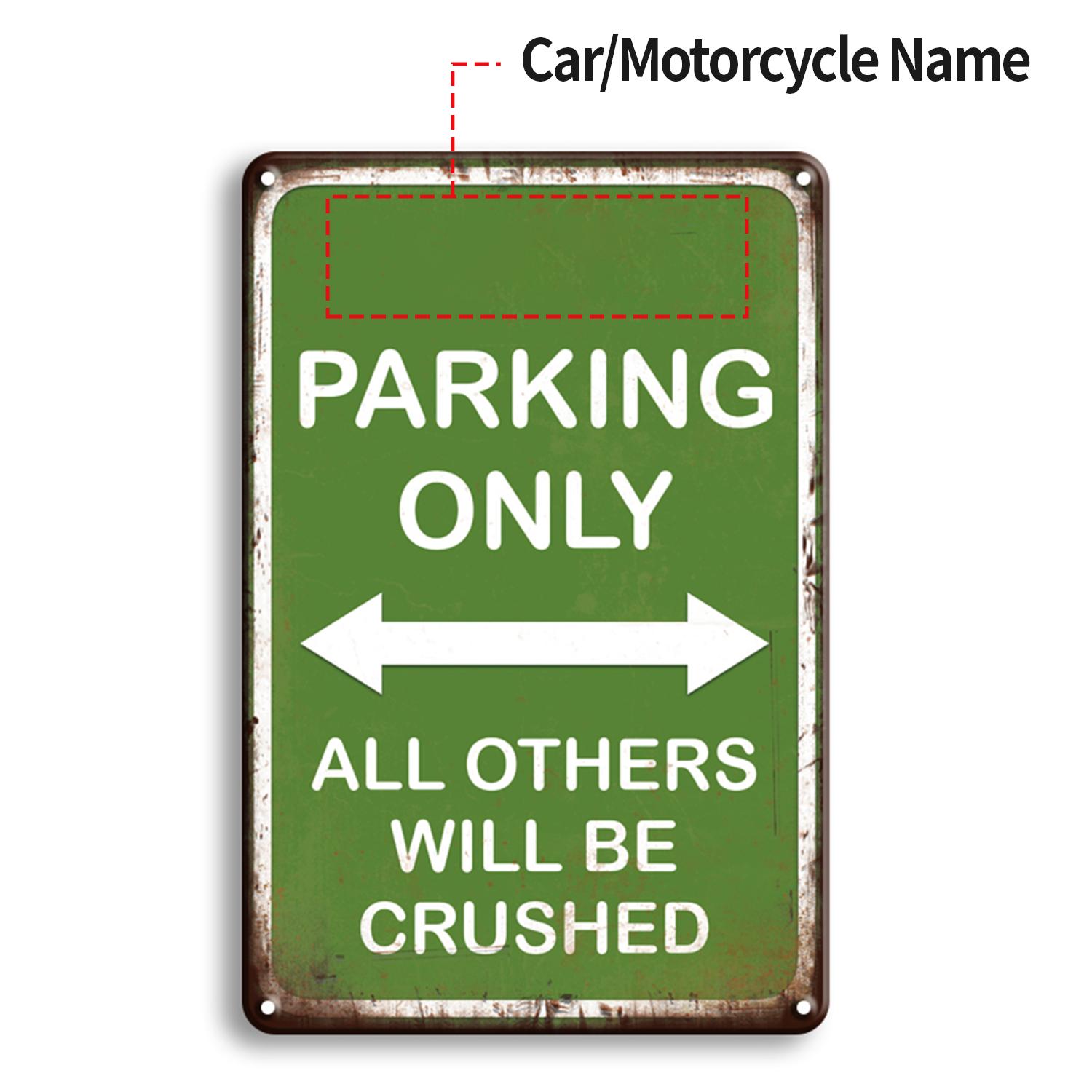 

Custom Vintage Car Parking Only Metal Tin Sign Personalized Motorcycle Parking Only Tin Plate Sign Ideal for Garage Wall Decor 20x30cm（7.8x11.8inch）
