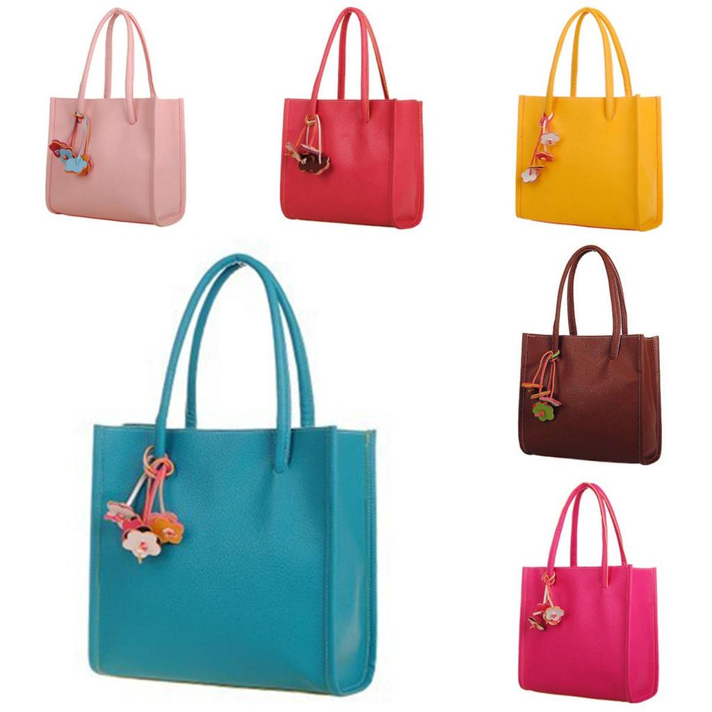 Chic And Stylish Candy Color Pu Leather Tote For Women With Floral Design