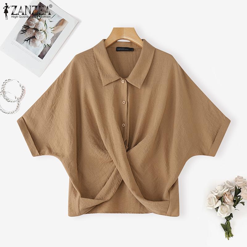 

ZANZEA Женские рубашки с лацканами, с рукавами до локтя, на пуговицах, свободные, асимметричного кроя 3XL белый