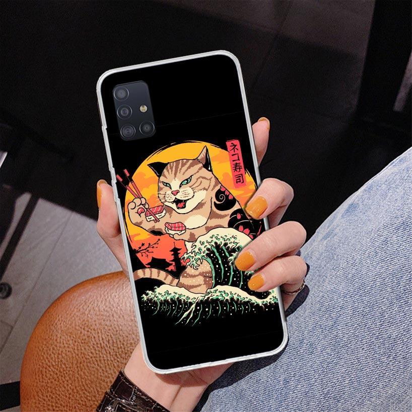 Ramen Sushi Samurai Tattoo Cat Phone Case For Samsung Galaxy A52 A32 A22 A12 A51 A31 A50S A30S A20S A10S Note 20 Ultra 10 Plus S