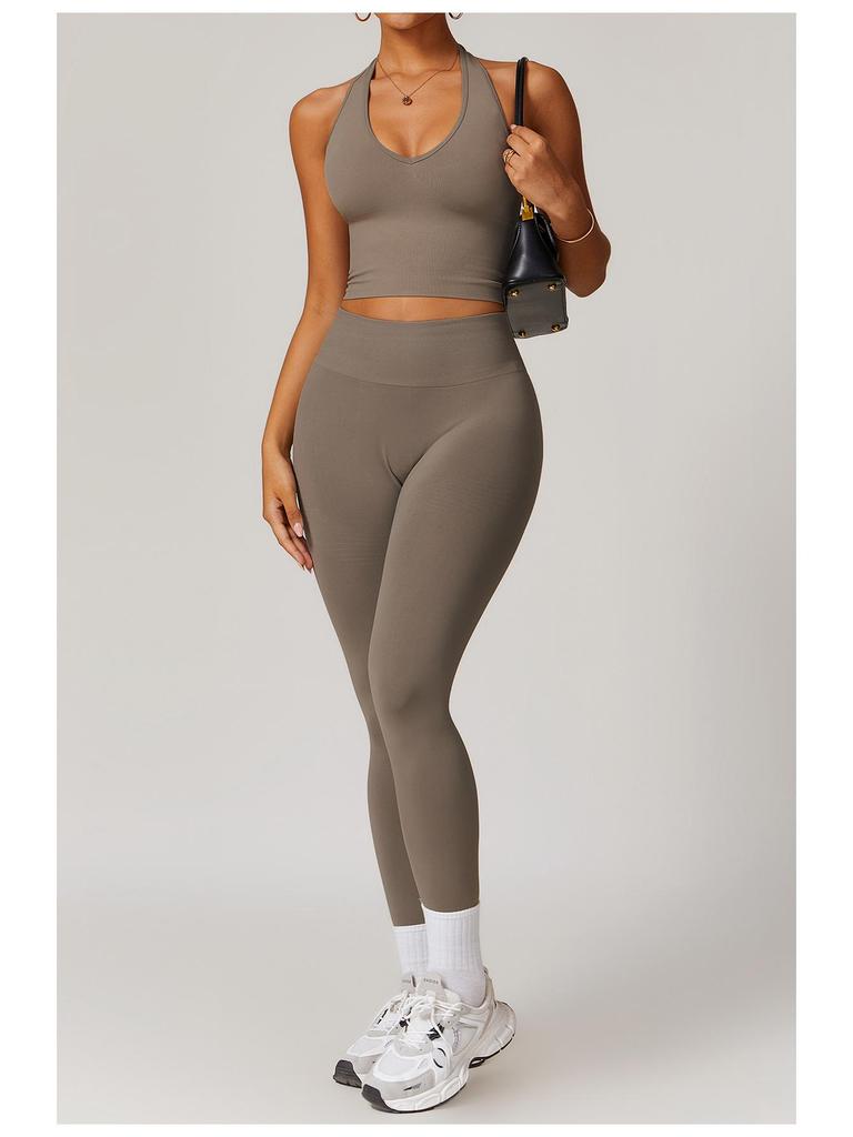 Europäische & Amerikanische High-Waist Po-Liftende Yogahose - Gerippter Bund Bauchkontrolle Fitness- & Laufleggings für Damen
