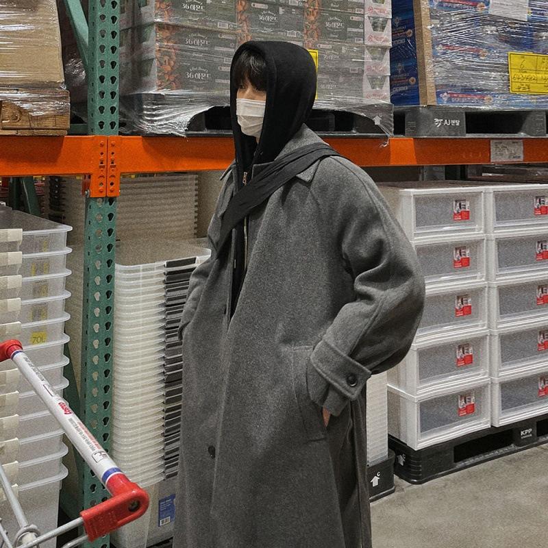 

Шерстяное пальто мужское осенне-зимнее утепленное пальто выше колена в корейском стиле с модными лацканами шерстяная ветровка 2XL серый