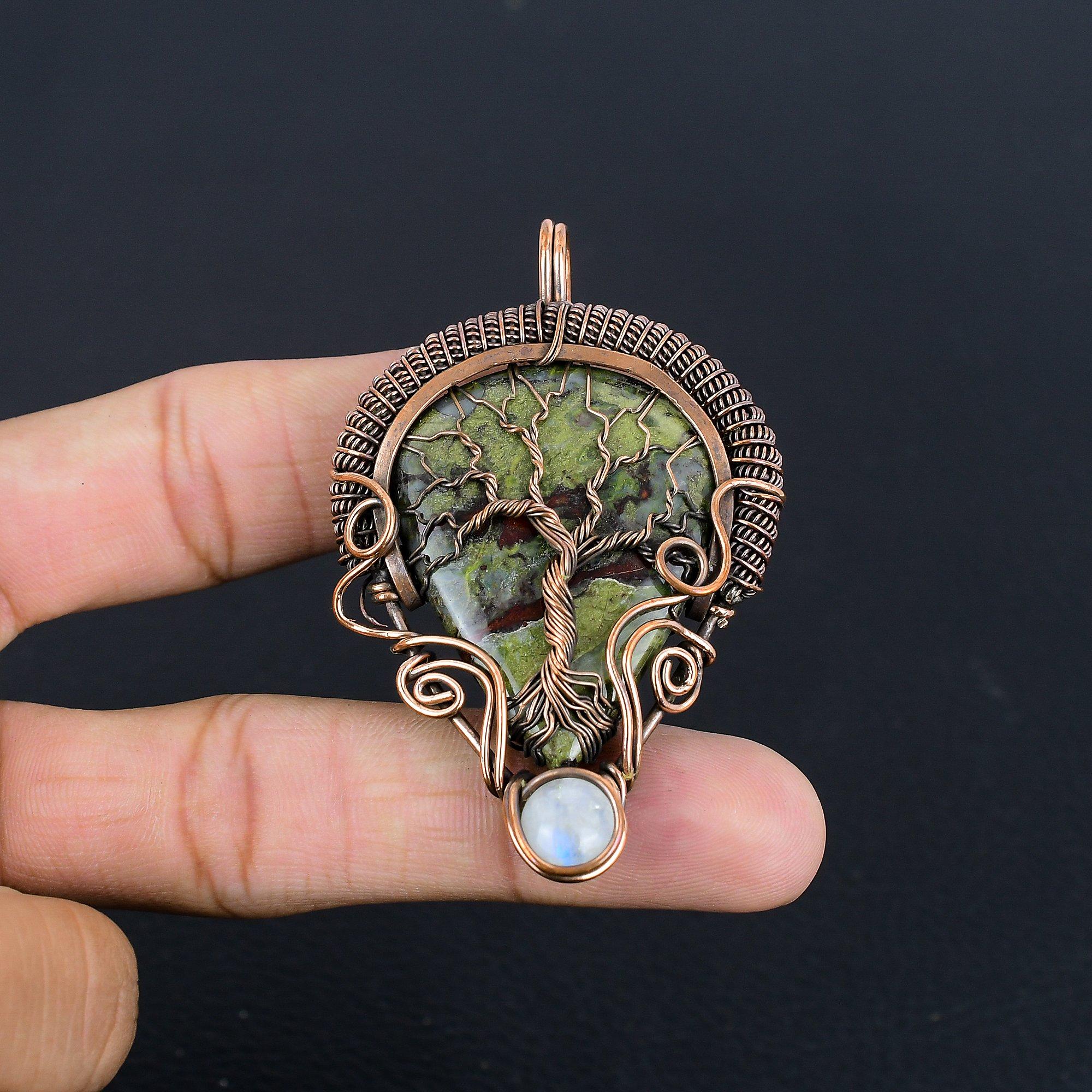 

Подвеска из яшмы Драконьей крови, обернутая медной проволокой 999 пробы, Ювелирные изделия с подвеской из драгоценного камня ручной работы, Подарки для жены, Новая подвеска 2.25 Inches