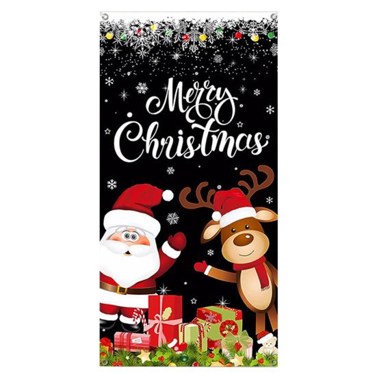 Yousheng Christmas Background Banner Fine Workmanship Santa Claus Print Door Curtains for Home Festive Decoration