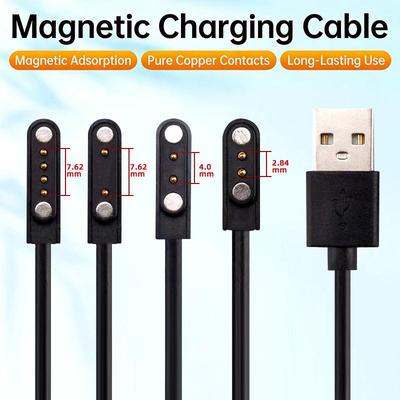 Universal 2Pin 4mm 7.62mm 4Pin Strong Magnetic Charge Cable USB Charging Line Cord Black White For Smart Watches