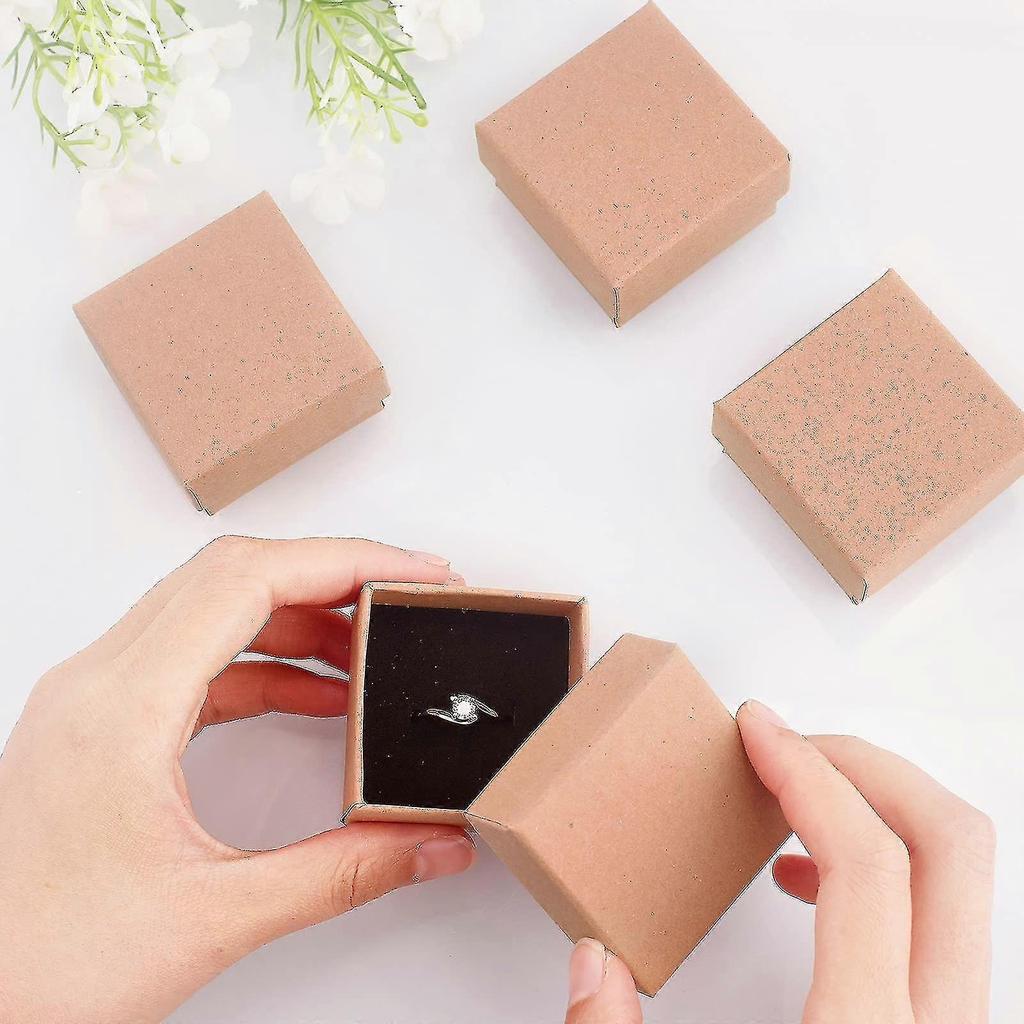 12 Pcs Brown Square Cardboard Jewelry Ring Boxes Paper Retail Gift Box