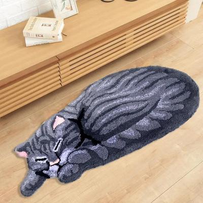 Anti-slip 3D Cat Shape Rug for Children's Room Decoration Handmade Carpet Door Mat Gray Brown Living Room Bathroom Area Rug