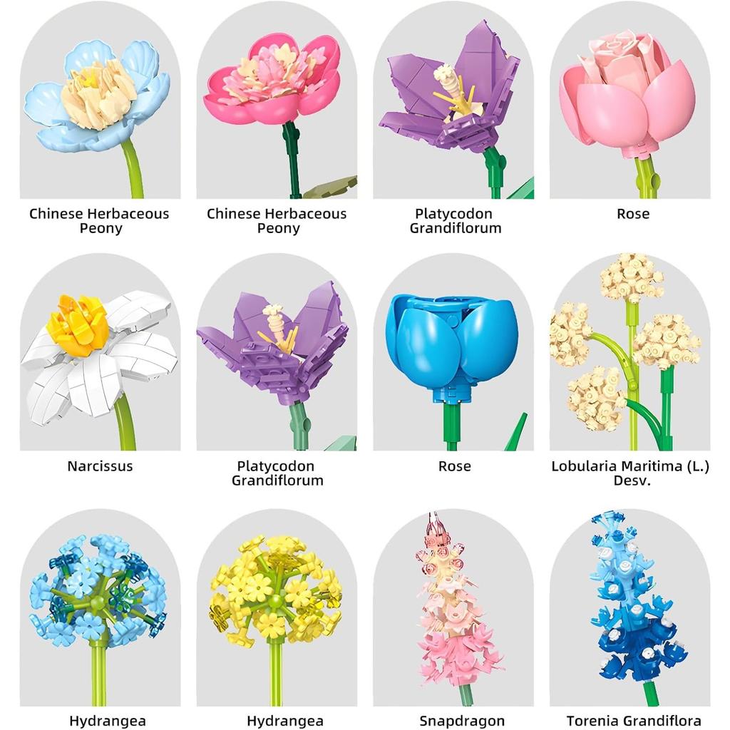 Flower Building Set for Adults Flower Bouquet Botanical Collection Unique Home Décor or Office Décor Great Gift for Her and Him (VASE NOT Included)