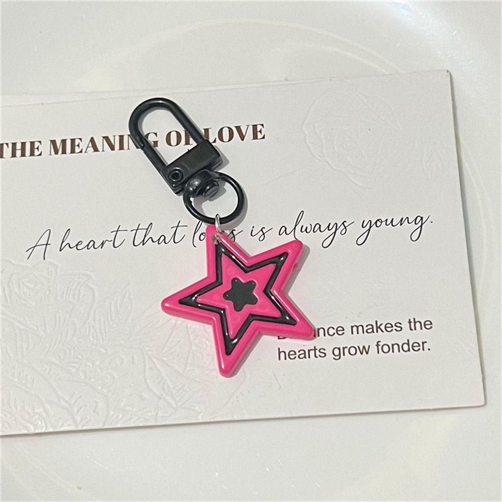 Cool Sweet Y2k Star Key Chains Rose Red Pink Star Keyring Five-Pointed Star Pendant  Car Ornaments
