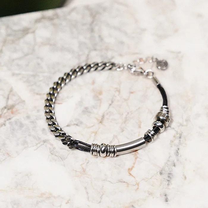 Black Hipster String Mixed Chain Bracelet (C2403AC1210_BK)