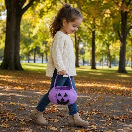 Halloween Pumpkin Candy Bag for Kids Reusable Non-Woven Trick or Treat Bucket Pumpkin