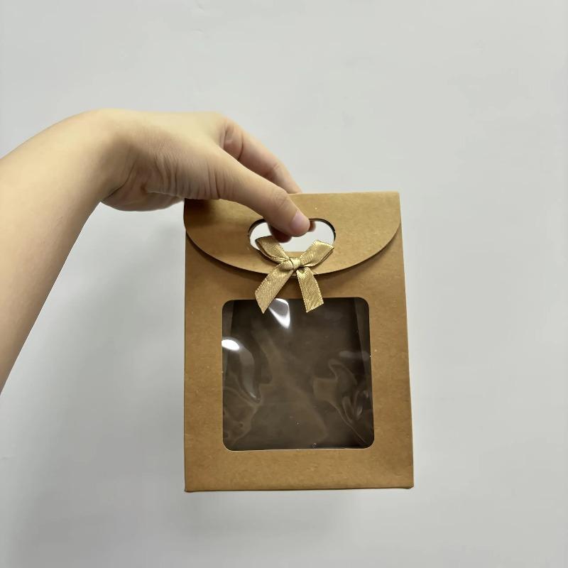 30PCS Elegant Kraft Paper Gift Bags with Clear Window and Sturdy Brown Cardboard Back - Standing Design, Rounded Corners and Twine Closure