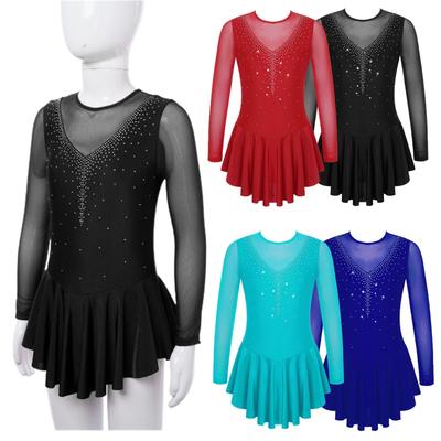 Glänzendes Kleid für Kinder, langärmelig, hohler Rücken, Gymnastikanzug, Rollschuhläufer, Ballett, Tanzbekleidung
